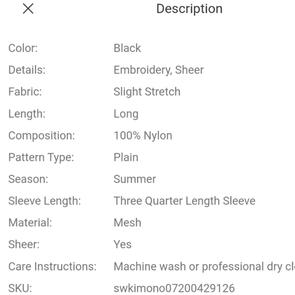 **SOLD** Open Front Sheer Embroidery Mesh Kimono - Picture 8 of 8